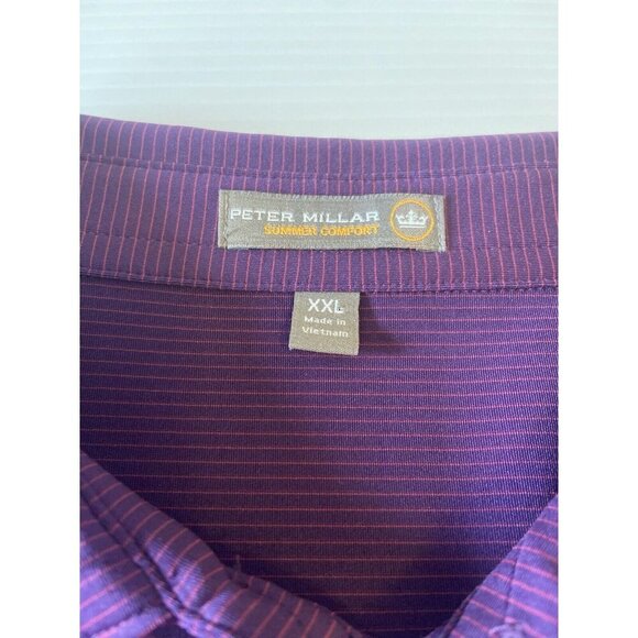 Peter Millar Summer Comfort Golf Polo Penn Tool Shirt 2XL Purple Stripe Stretch - Picture 9 of 12